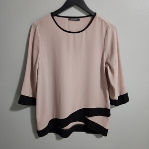 Suzy Shier Contemporary Blouse with Asymmetrical Black Trim